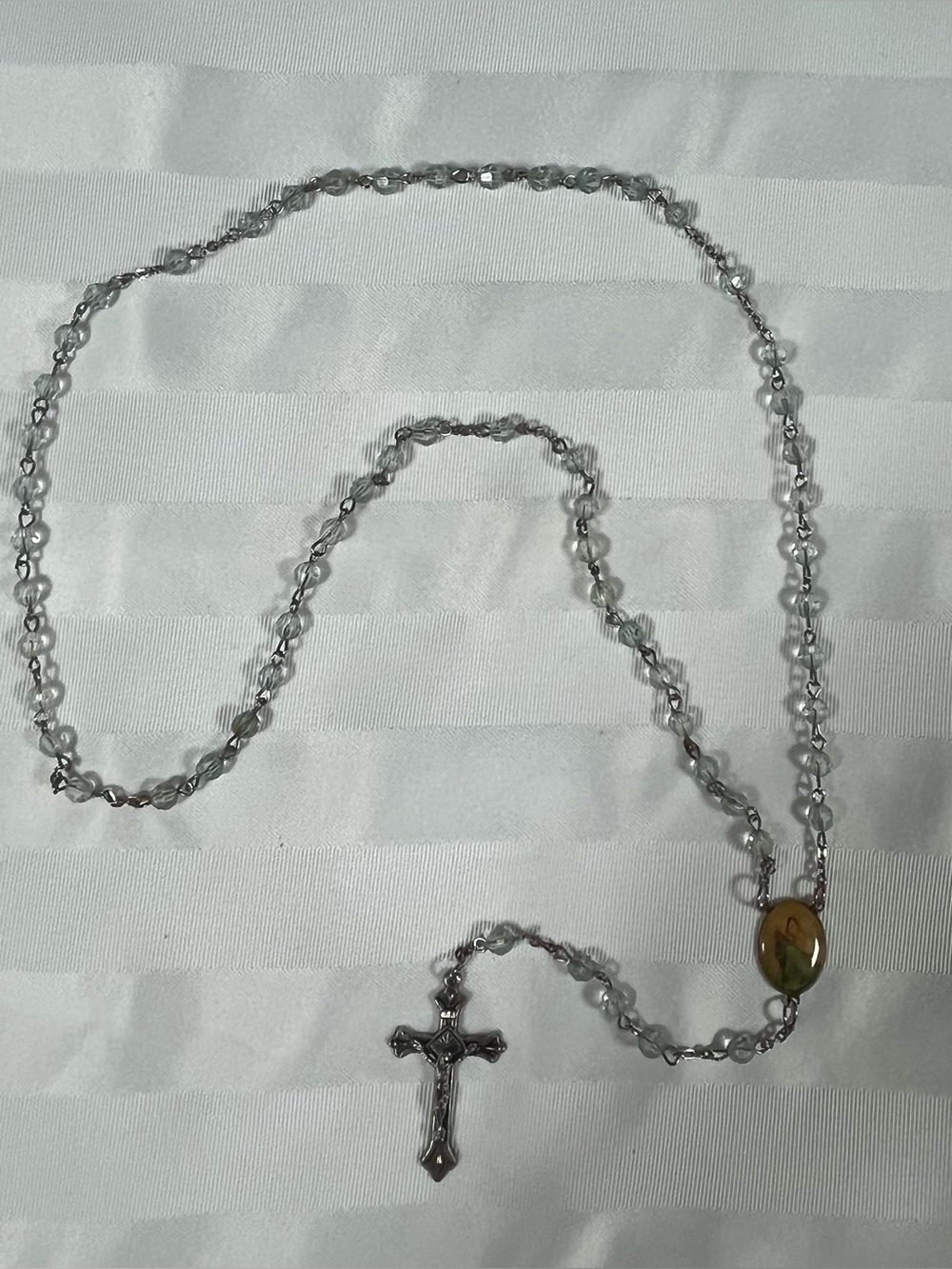 Vintage Glass Rosary Madonnina Center Medal Catholic Christian Crucifix